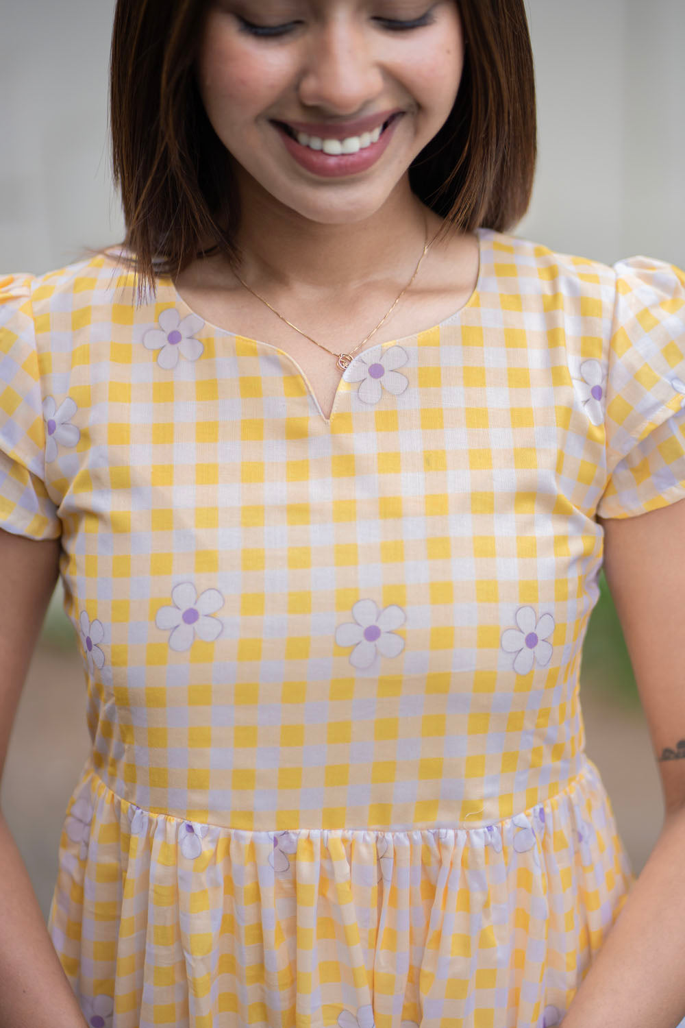 AA255 Yellow Checks with Lavender Floral Maxi
