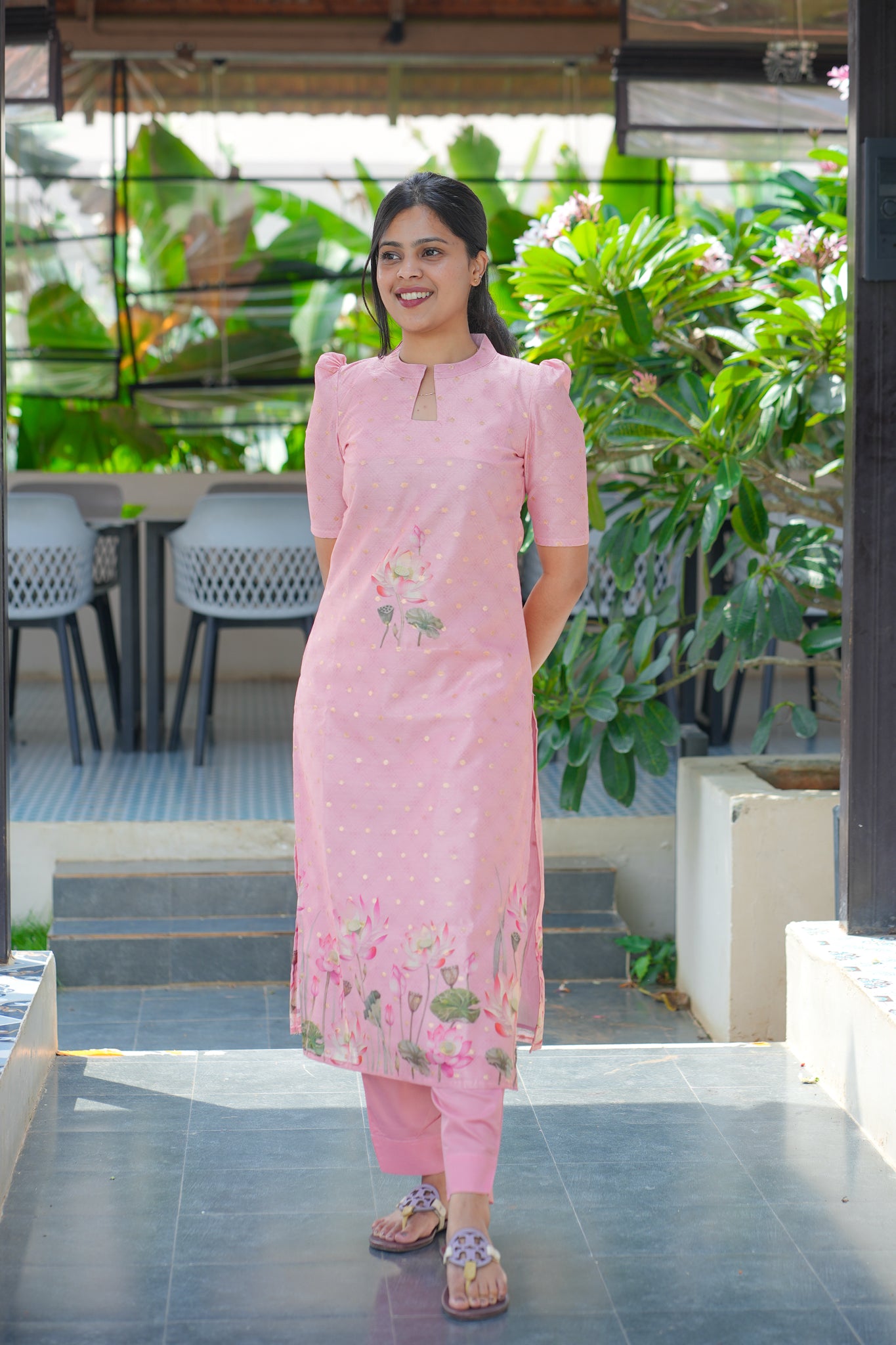 A126 Pink Lotus ShimmerSilk with Banarasi Weaving 3 Pc Set