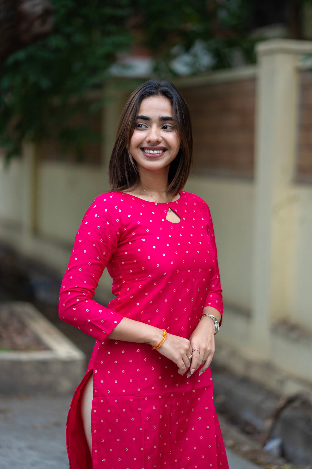 AA253 Rani Pink Banarasi Silk Kurti