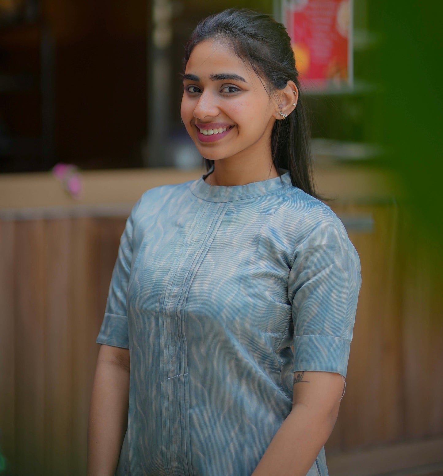 AA087 Light Blue Tissue Silk Kurti