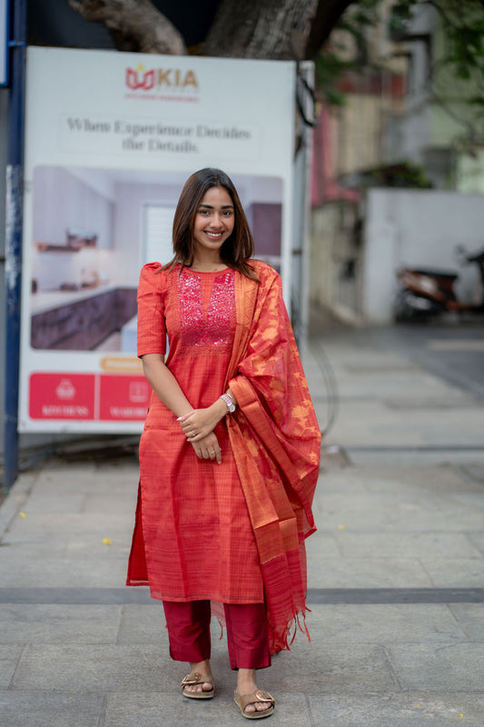 AA250 Red Tissue Silk Salwar Set
