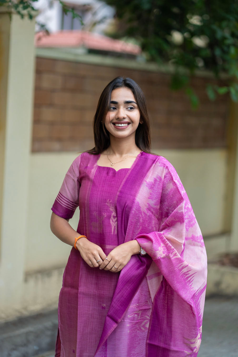 AA258 Purple Jamdhani Silk Top & Dupatta