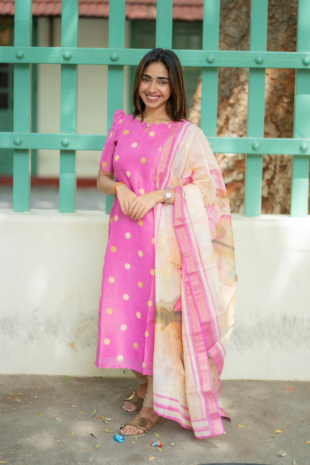 AA280 Lotus Pink Silk Kurti with Dupatta