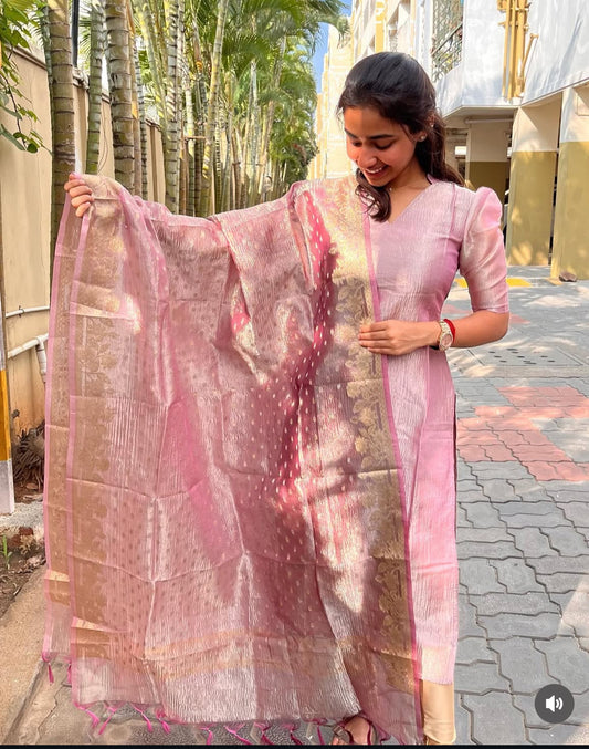 Lavender Crush Silk Kurti with Dupatta(Dupatta Double colour Lavender with Red)