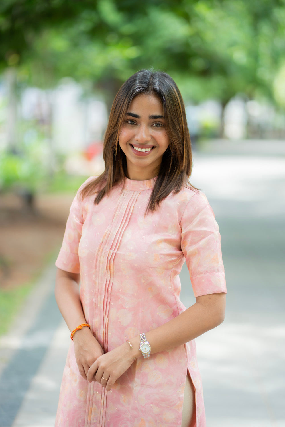 AA278 Peach Pink Shimmer Silk Kurti