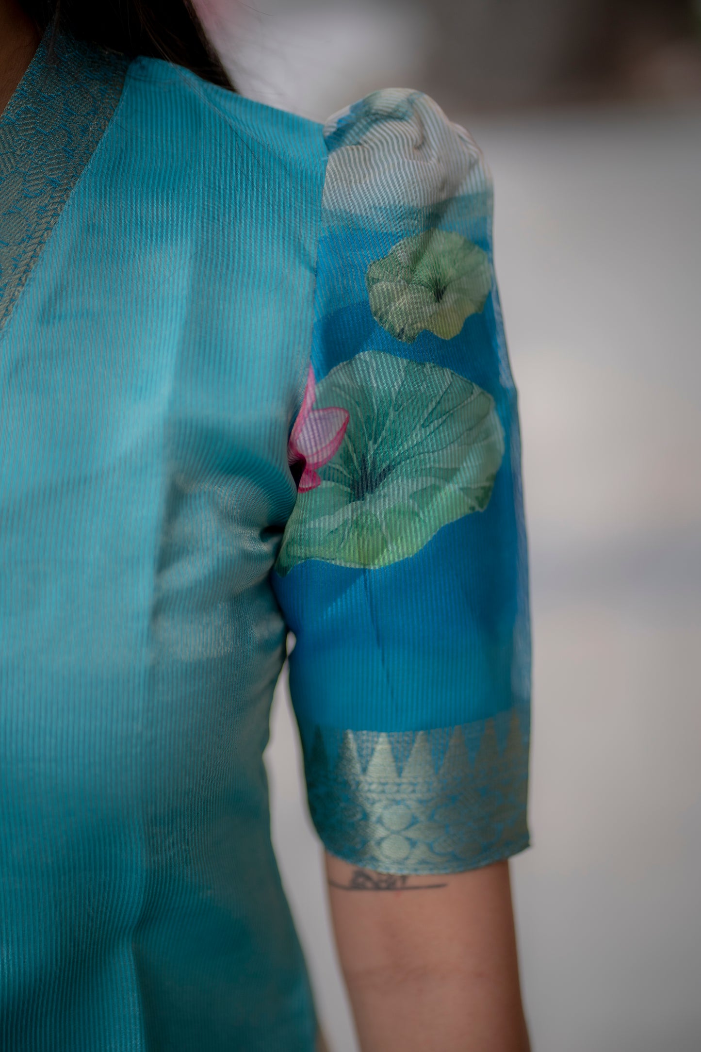 AA082 Blue Swan Tissue Silk Kurti