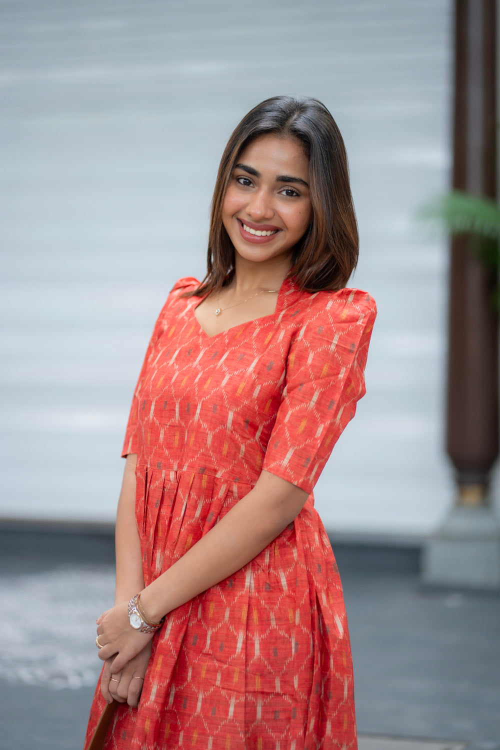 AA286 Rust Orange Ikkat Print Maxi