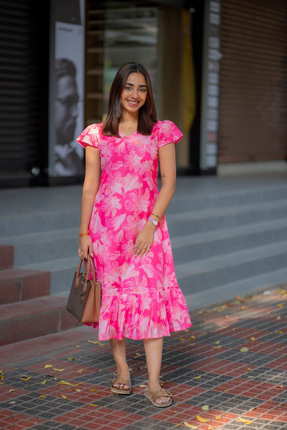 AA238 Barbie Pink Floral Cotton Maxi