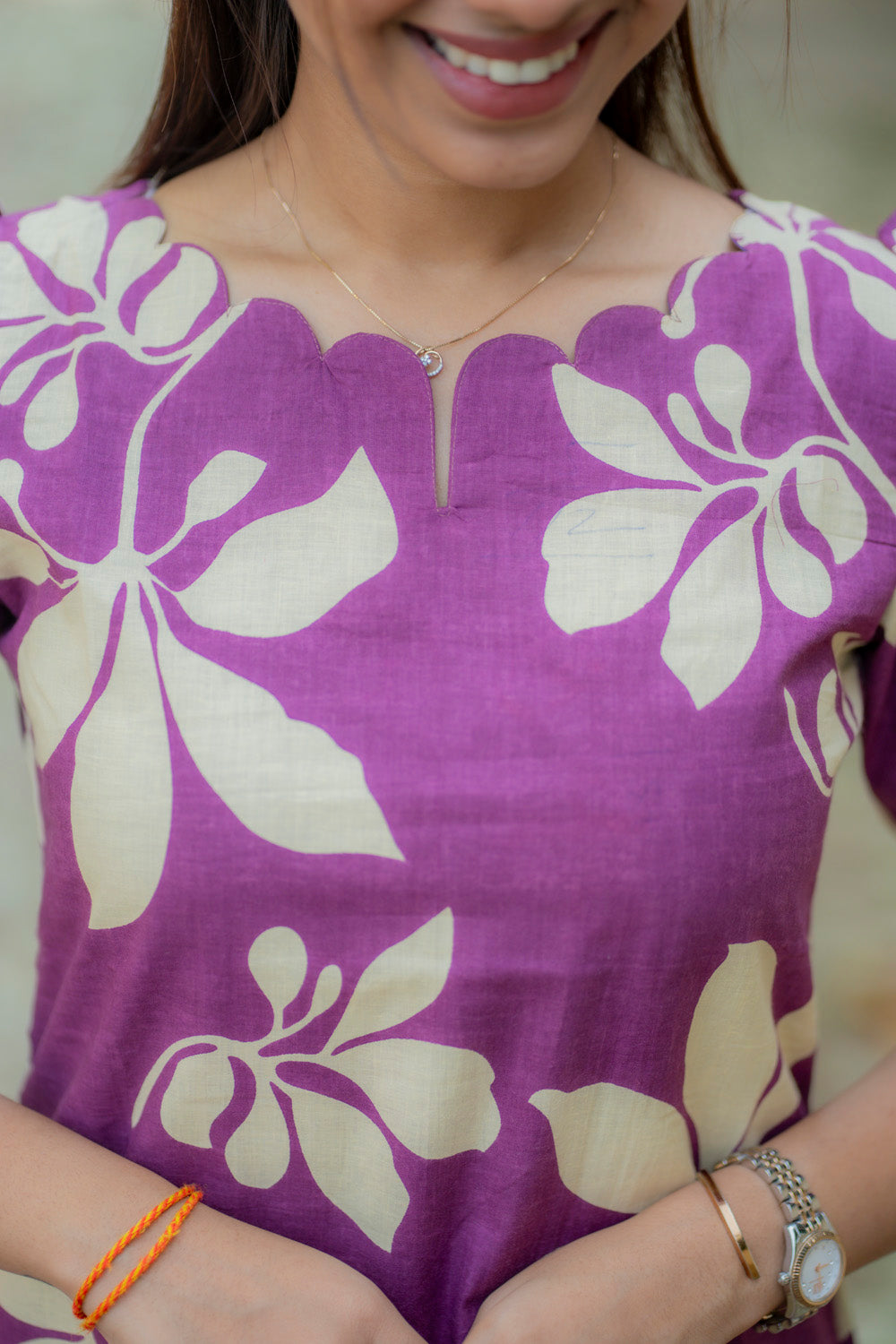 AA236 Purple Floral Cotton Aline Dress