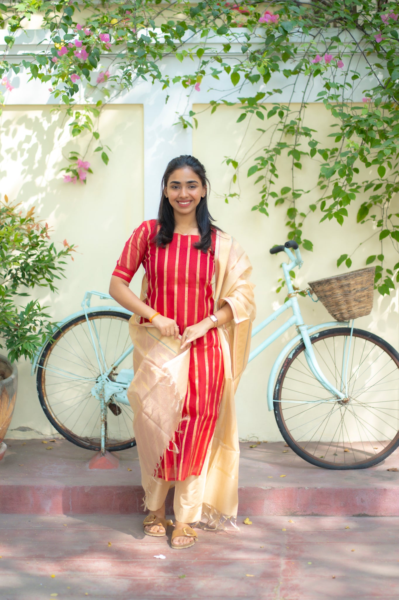 AA145 Red with Golden Banaras 3 PC Set