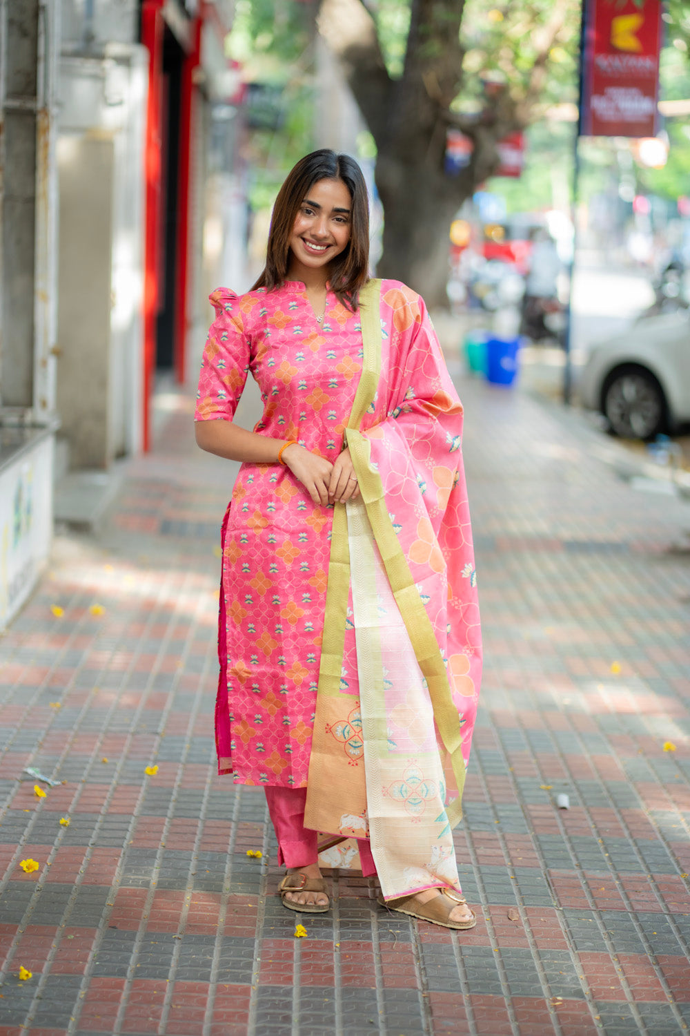 AA273 Pink Kollam silk Digital print Salwar Set