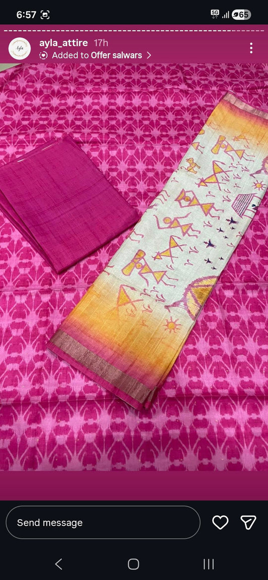 Barbie Pink Tussar silk Salwar material