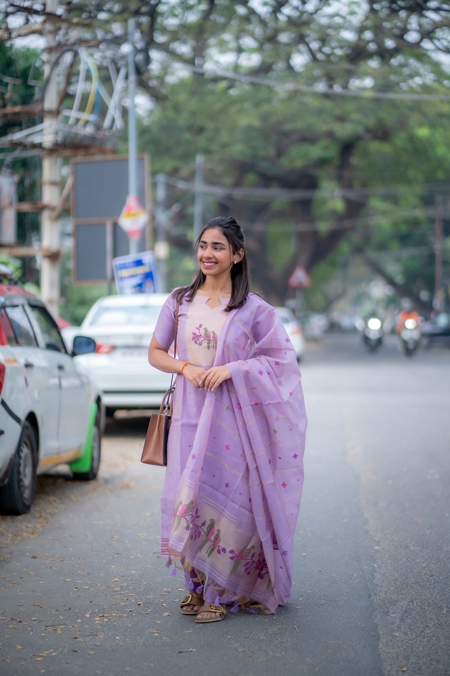 AA185 Lavender Linen Jamdhani 3 pc Set