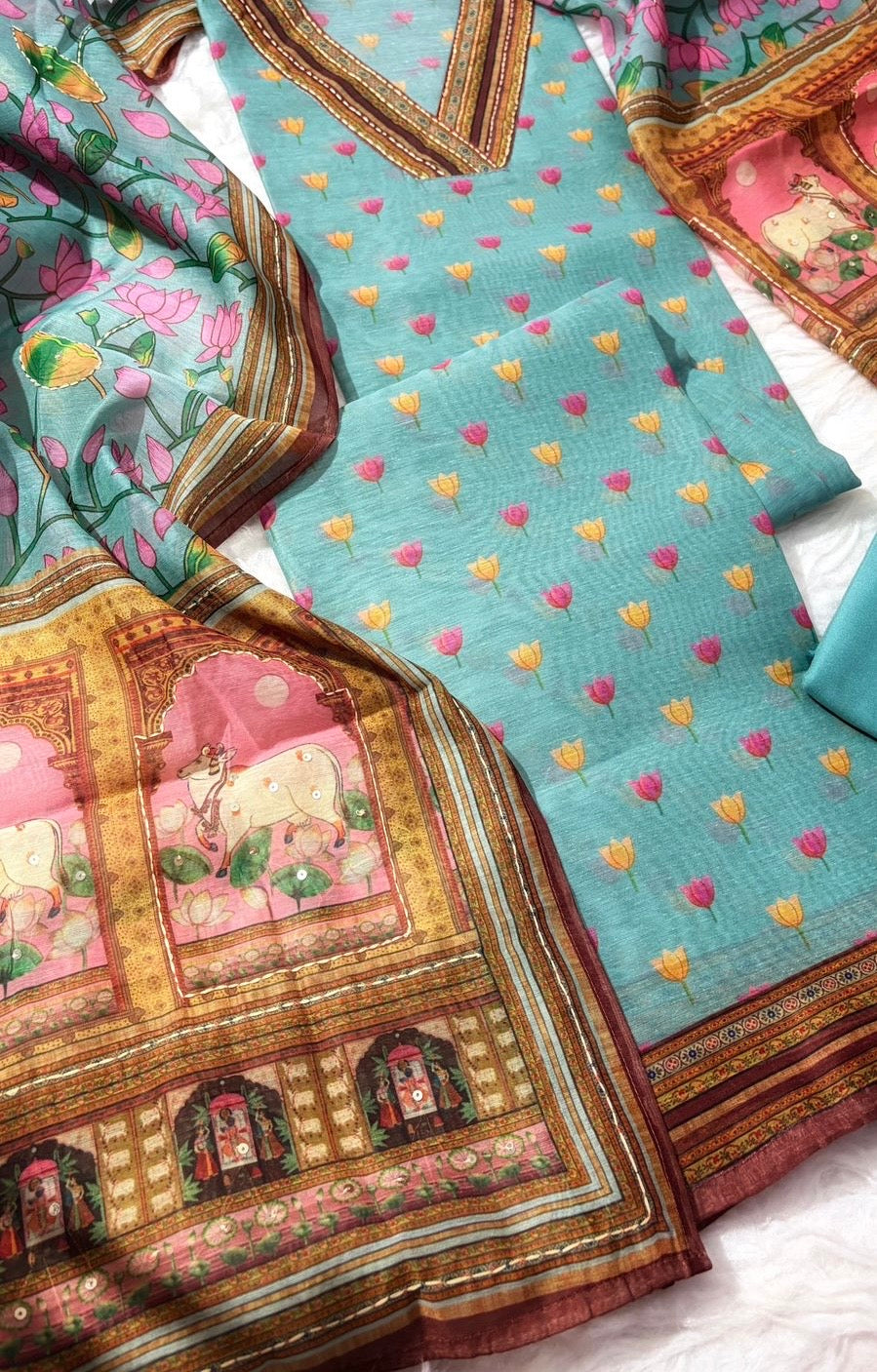 Blue Chanderi Silk Salwar material