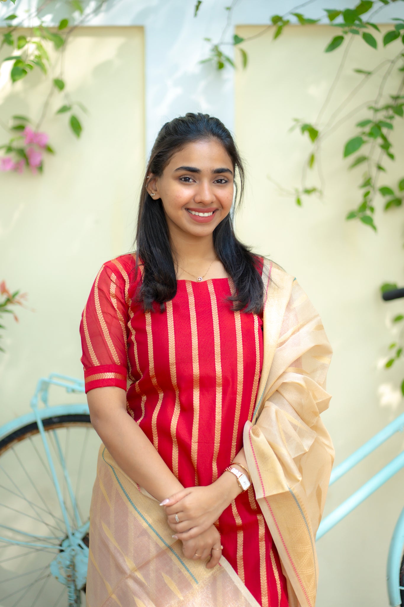 AA145 Red with Golden Banaras 3 PC Set
