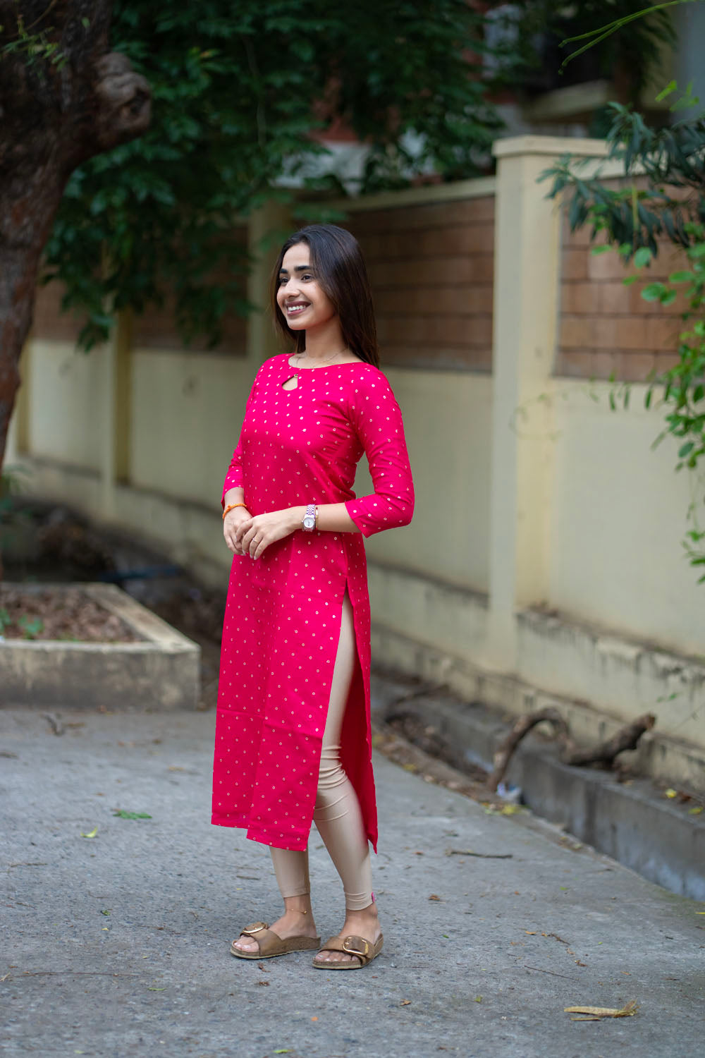 AA253 Rani Pink Banarasi Silk Kurti