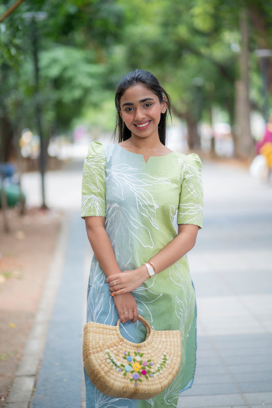 AA101 Double Colour Mul Chanderi Kurti