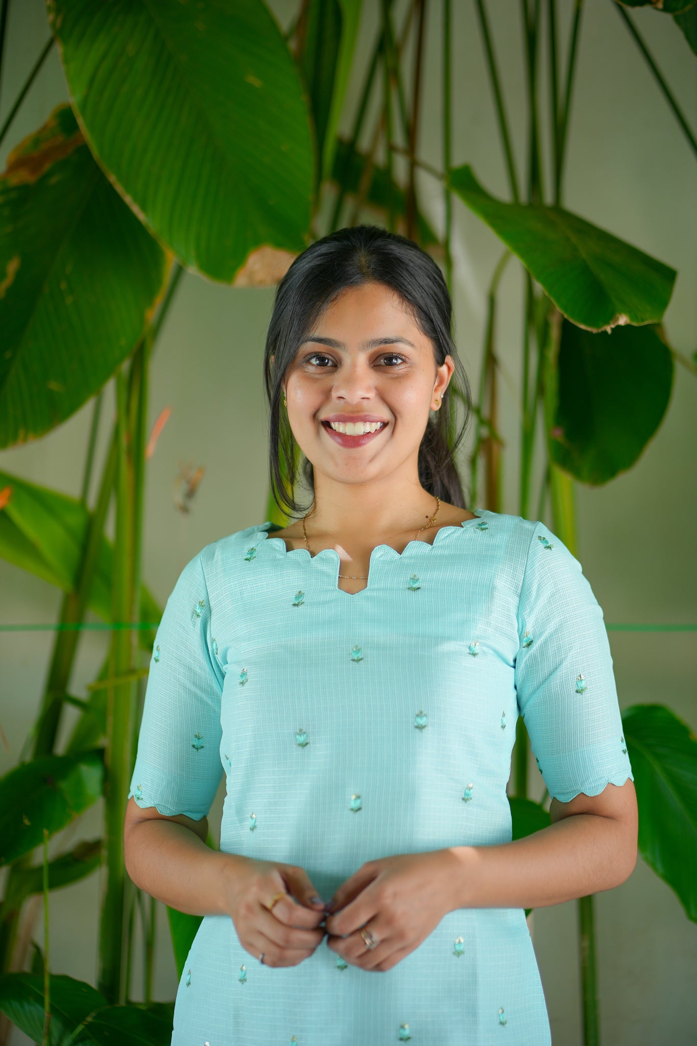 AA129 Blue Kota Kurti with Pink Kota Dupatta