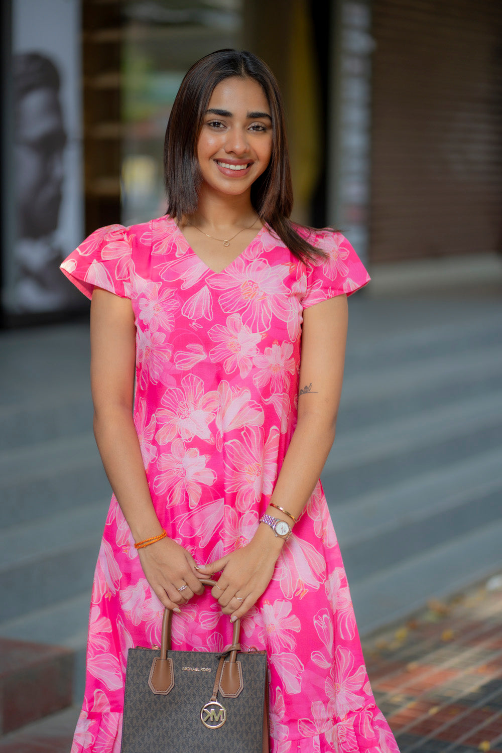 AA238 Barbie Pink Floral Cotton Maxi