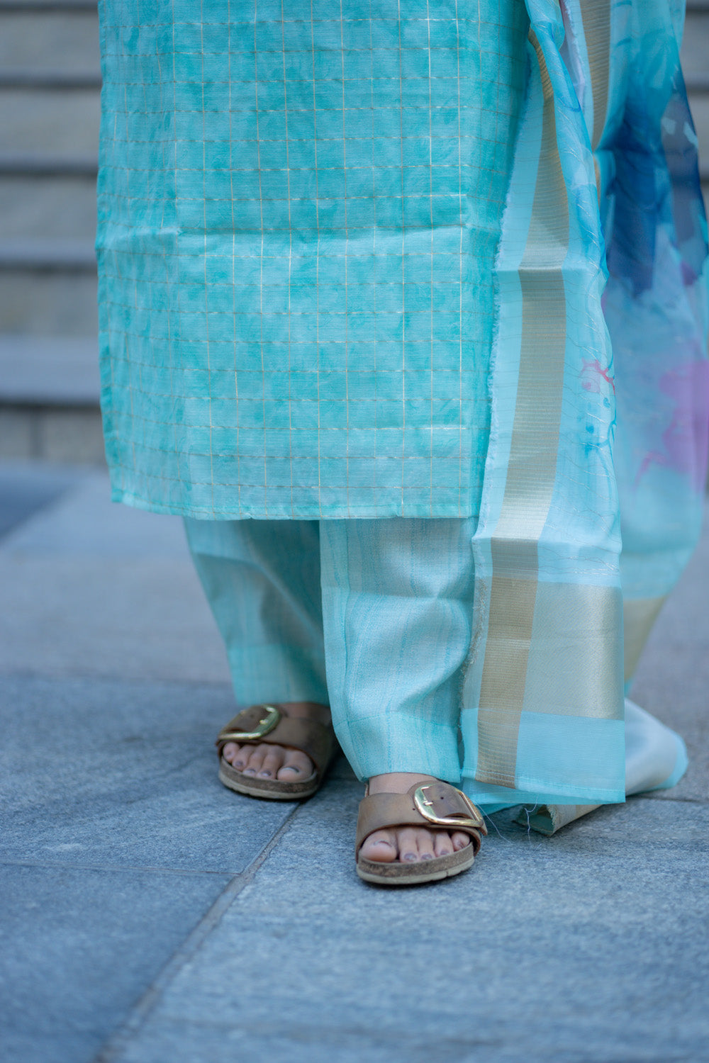 AA262 Blue Checks Digital Silk Salwar