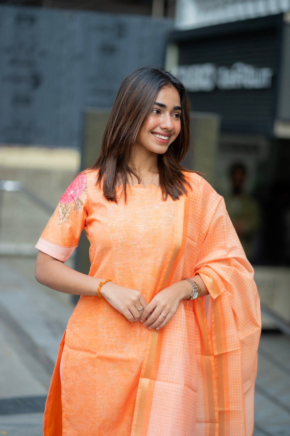 AA277 Orange Kota Linen Salwar Material