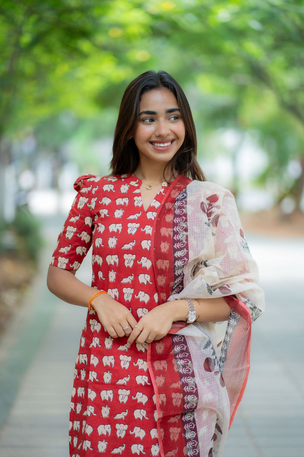 AA240 Elephant Print Cotton Salwar Set with Kota Dupatta