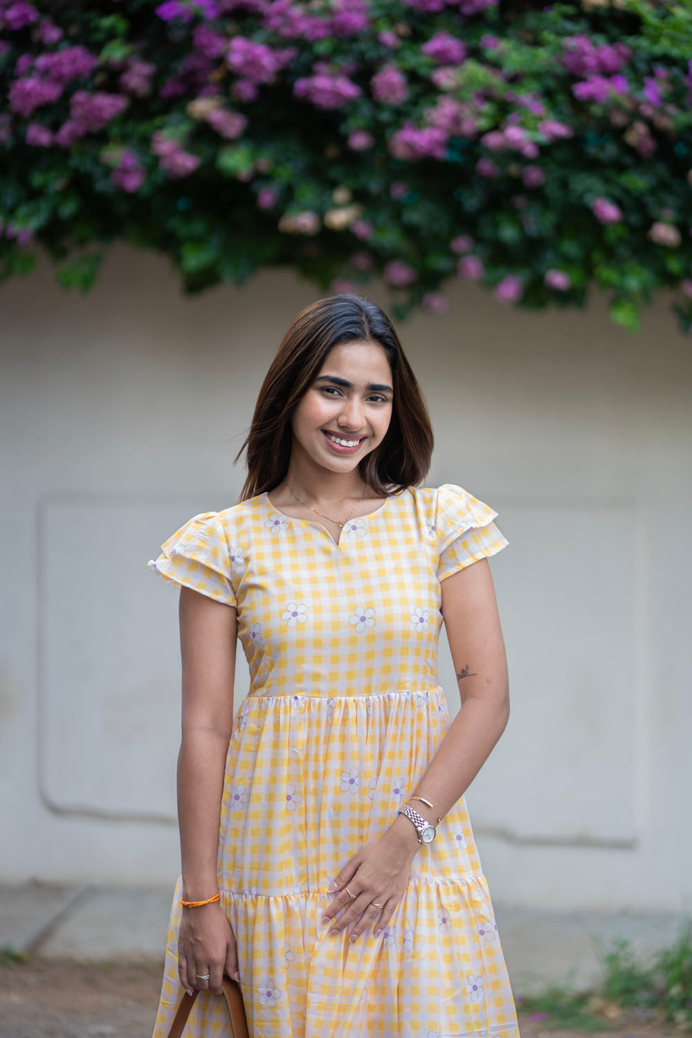 AA255 Yellow Checks with Lavender Floral Maxi