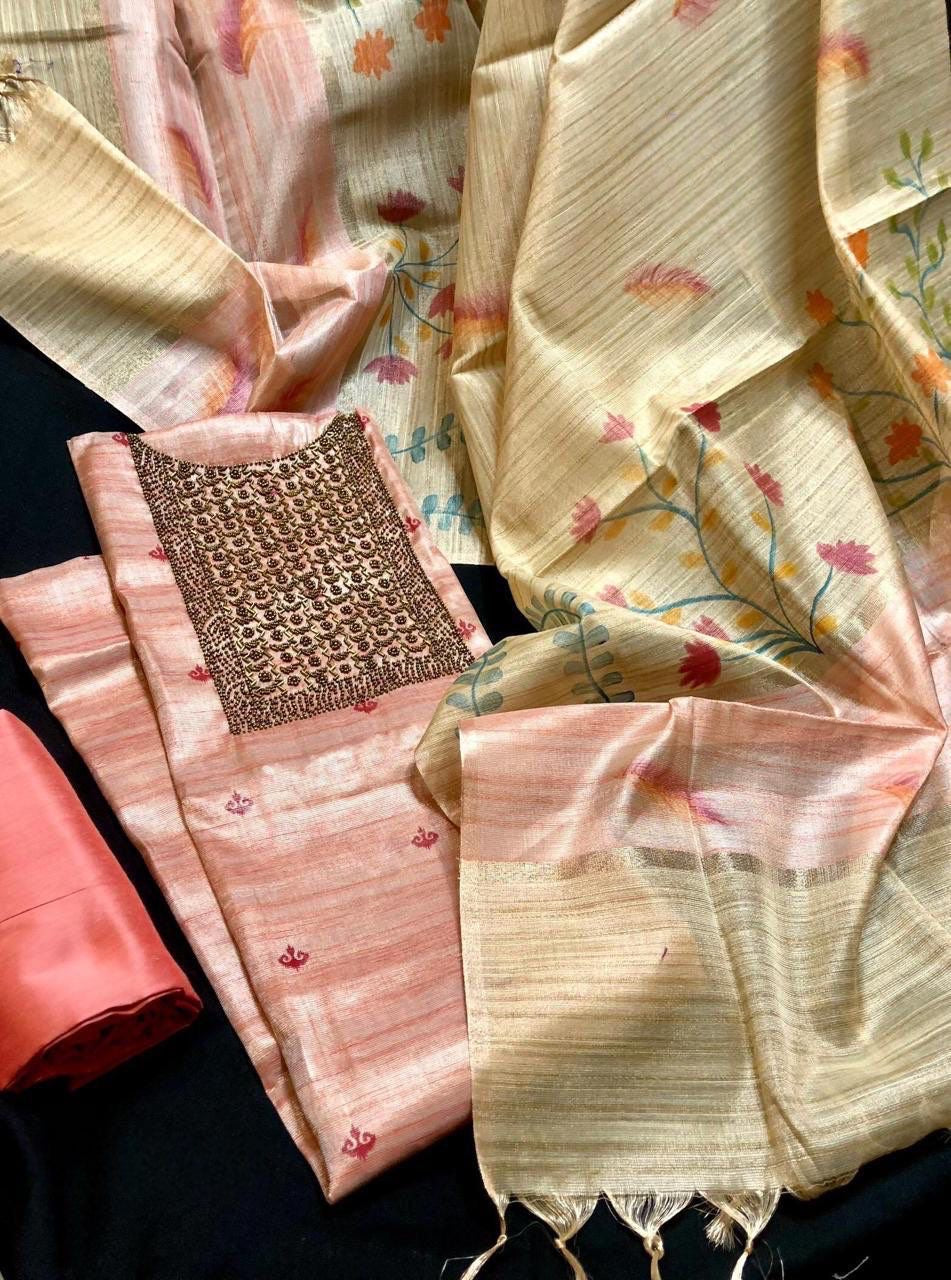 Bead Work Silk Salwar Material