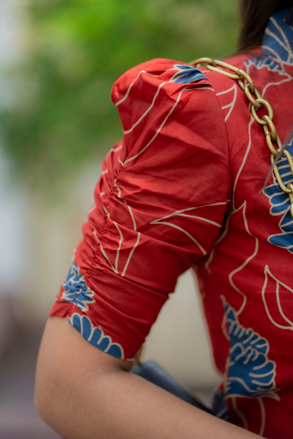 AA221  Cherry Red Butter Cotton Floral Kurti
