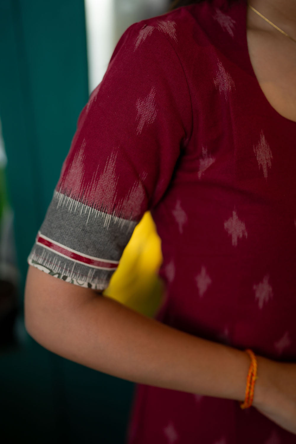 AA249 Maroon Cotton Kurti with Kalmkari Border