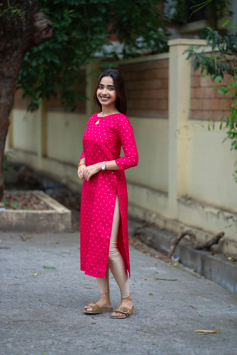 AA253 Rani Pink Banarasi Silk Kurti