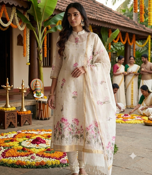 AA289 White with Golden Combo Kota Salwar Set