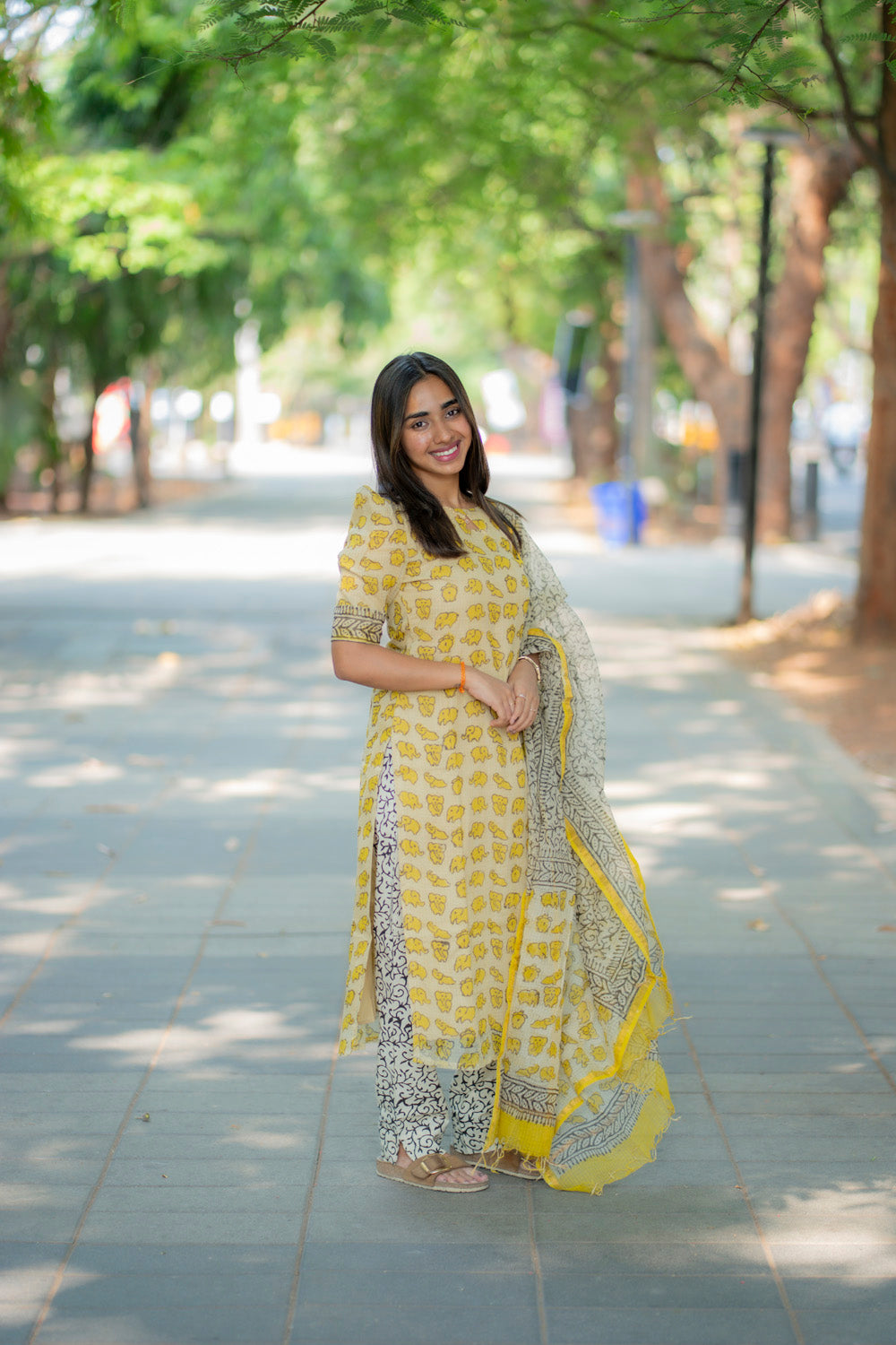 AA226 Kota Yellow Elephant Print Salwar Set