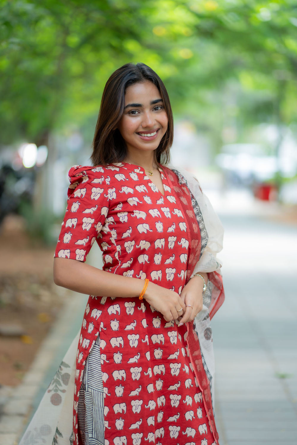 AA240 Elephant Print Cotton Salwar Set with Kota Dupatta