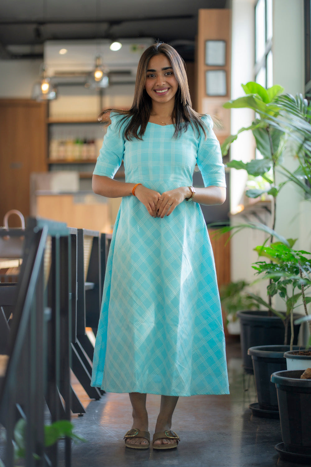 AA179A Blue Checks Cotton Maxi