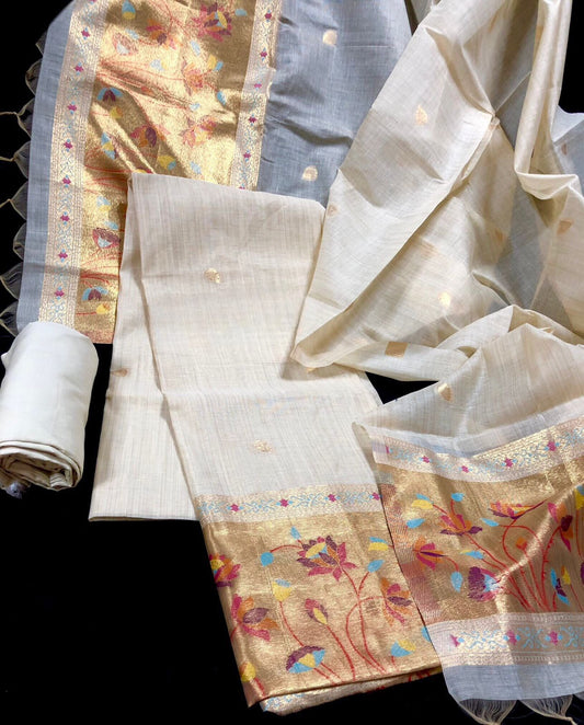 White Paithani Jamdani Silk