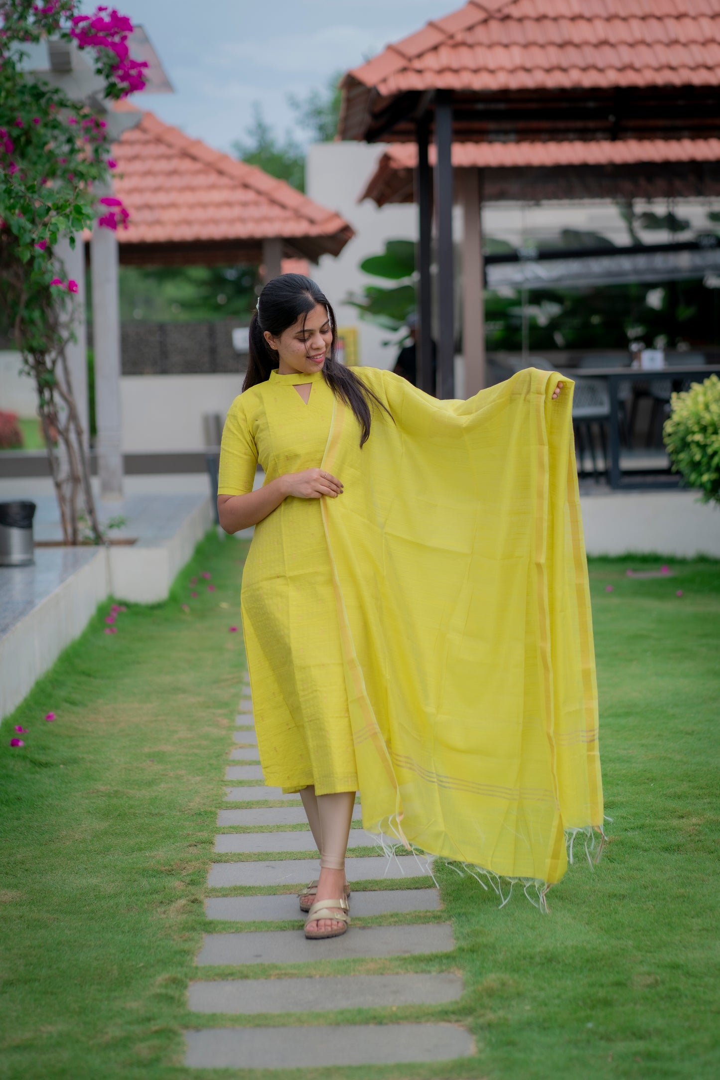AA060 Neon Colour Silk Kurti with Dupatta