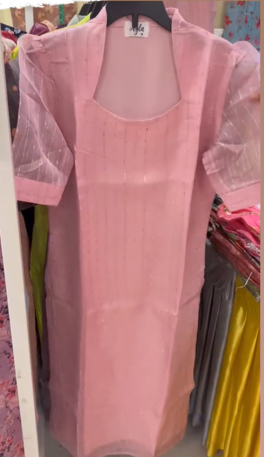 Baby Pink Organza Kurti