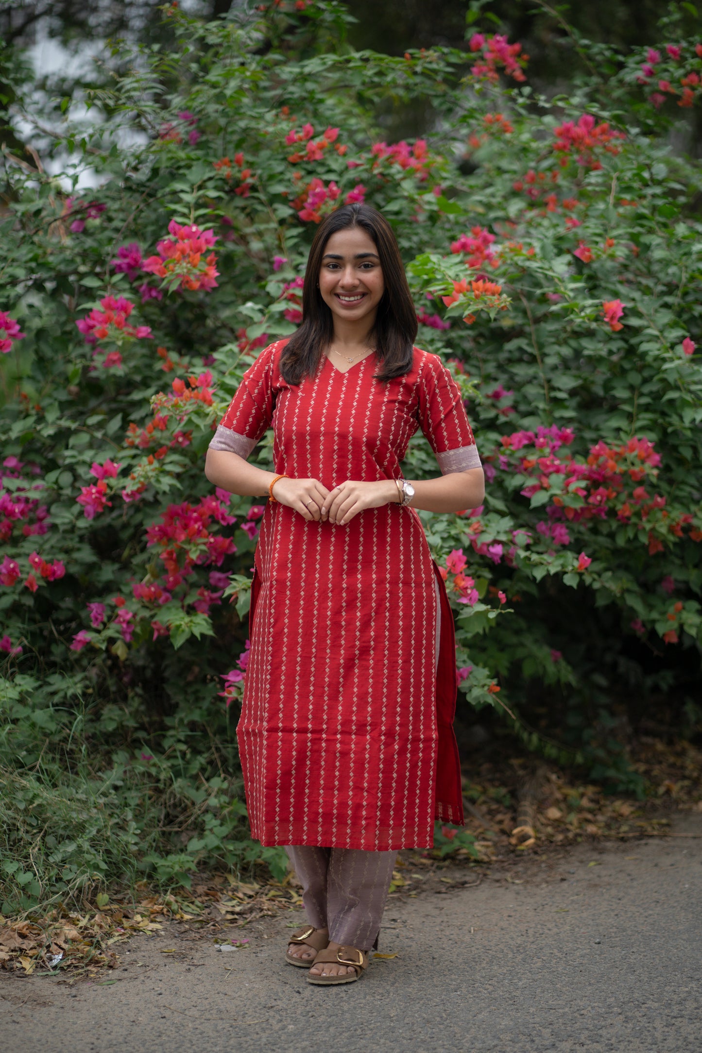 AA151 Cherry Red Raw Silk Co-Ord Set