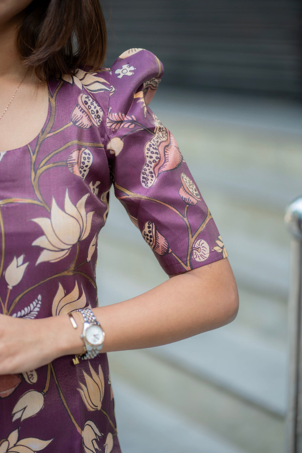 AA272 Wine Muslin Shimmer Floral Kurti
