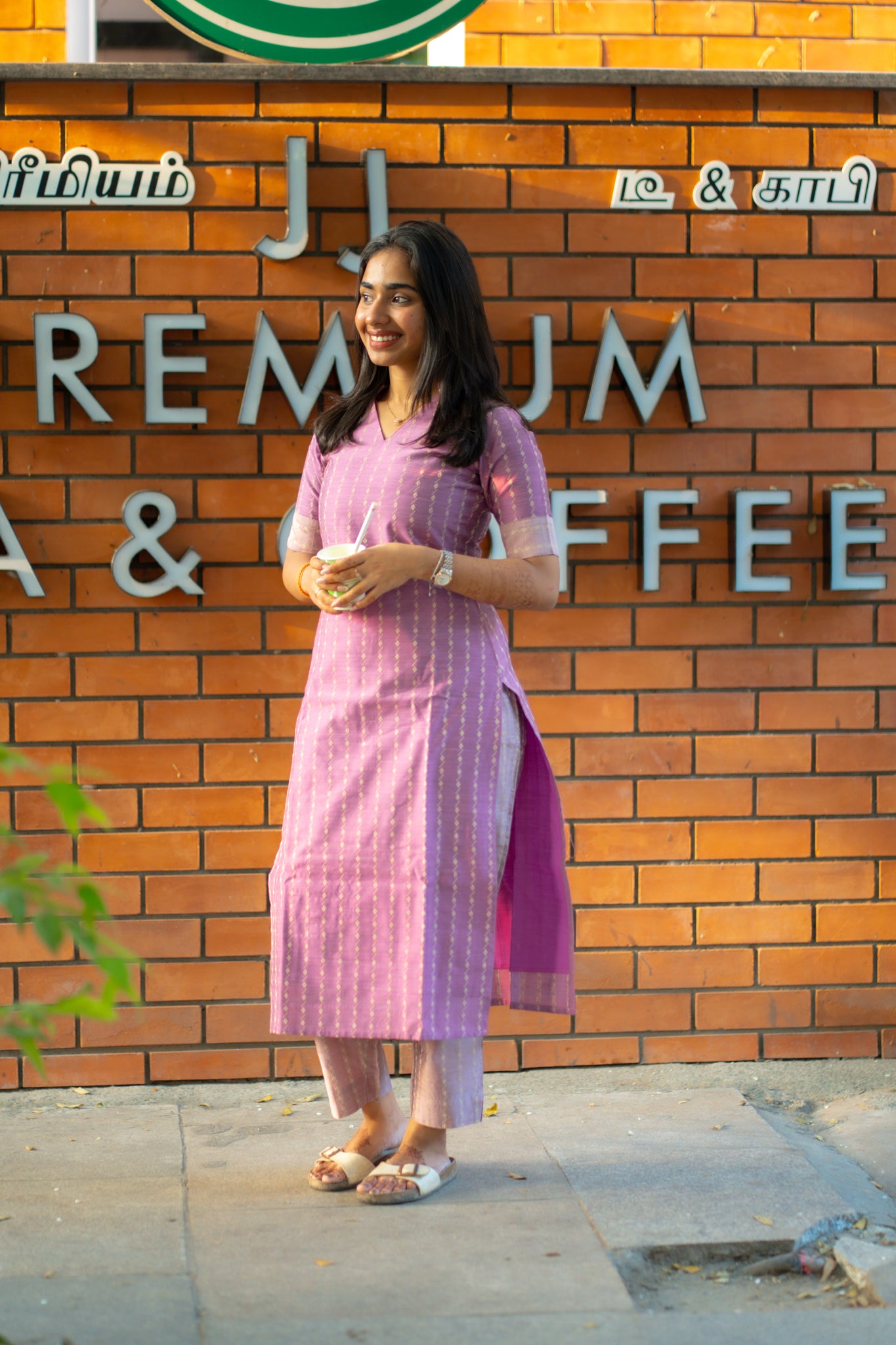 AA131 Lavender Raw Silk Kurti with Blush pink Pant (Co-Ord Set)