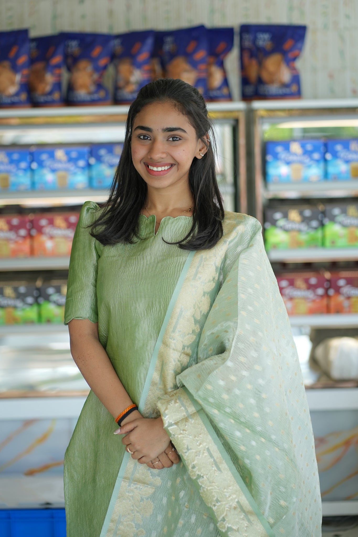 AA135 Pista Green Crush Silk Kurti with Dupatta