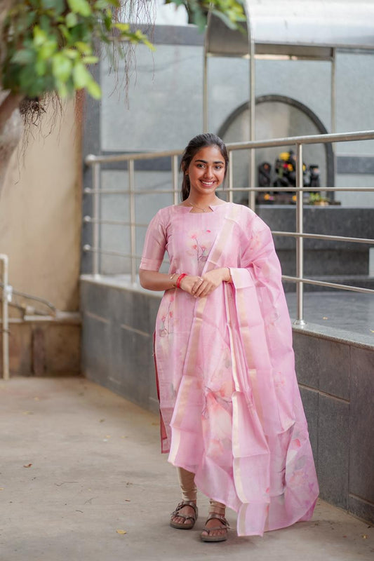 AA005 Pink Organza Kurti