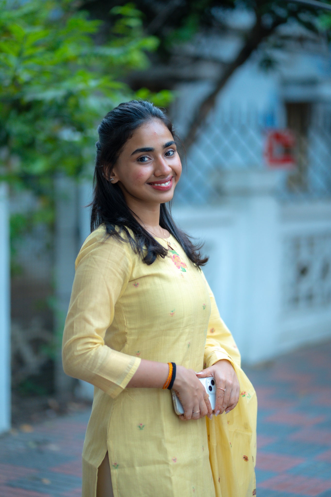 AA133 Yellow Floral Jamdani Silk Kurti with Dupatta