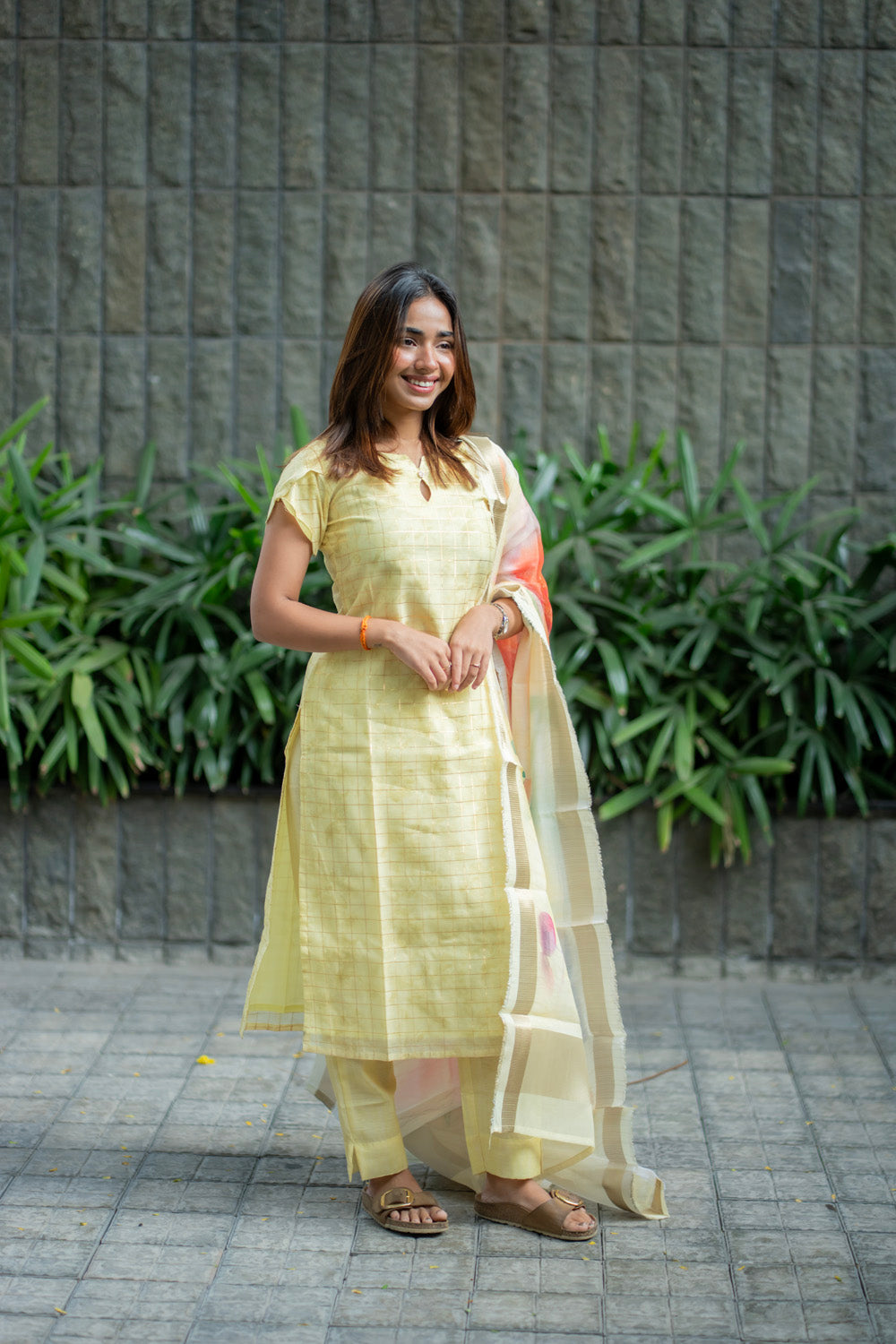 AA271 Yellow Checks Digital Silk Salwar