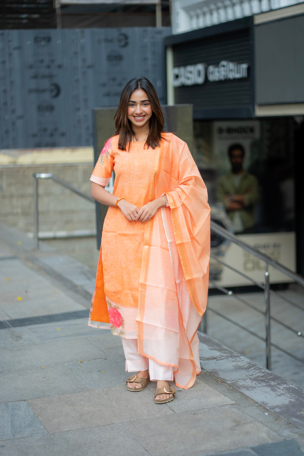 AA277 Orange Kota Linen Salwar Material