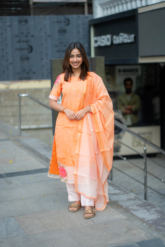 AA277 Orange Kota Linen Salwar Material