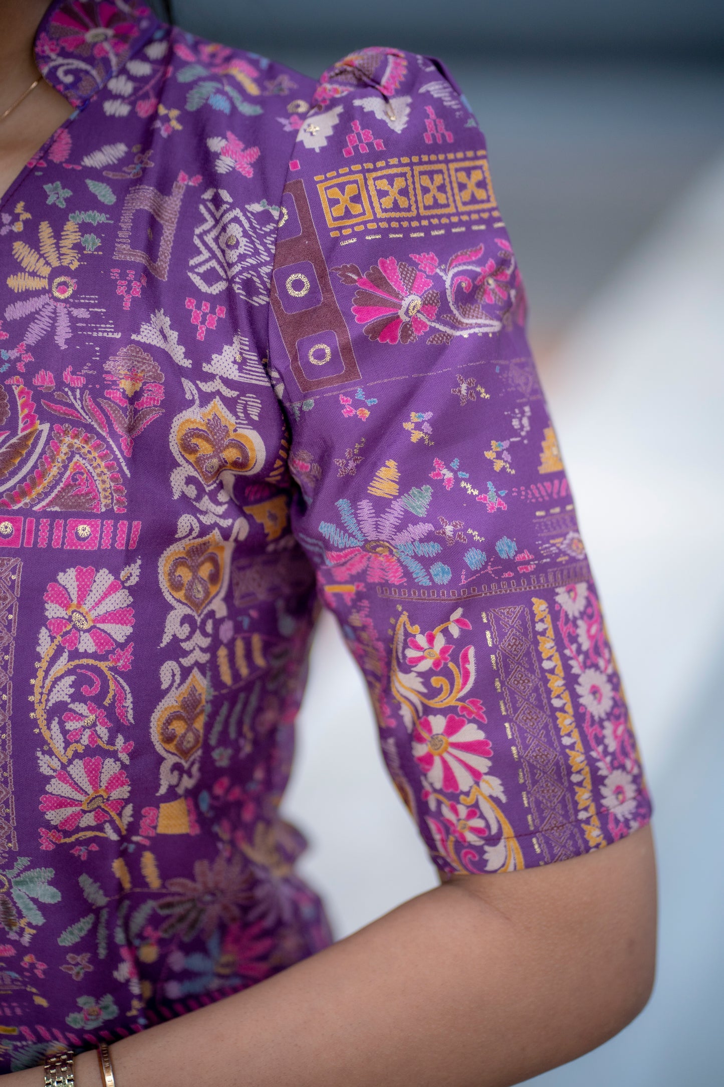 AA078 Violet Floral Printed Silk Co-Ord Set