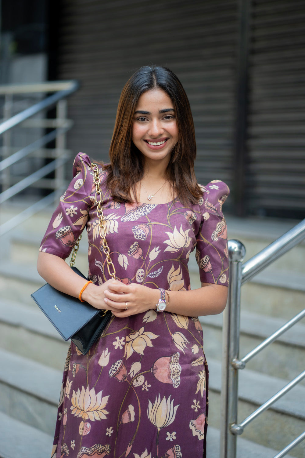 AA272 Wine Muslin Shimmer Floral Kurti