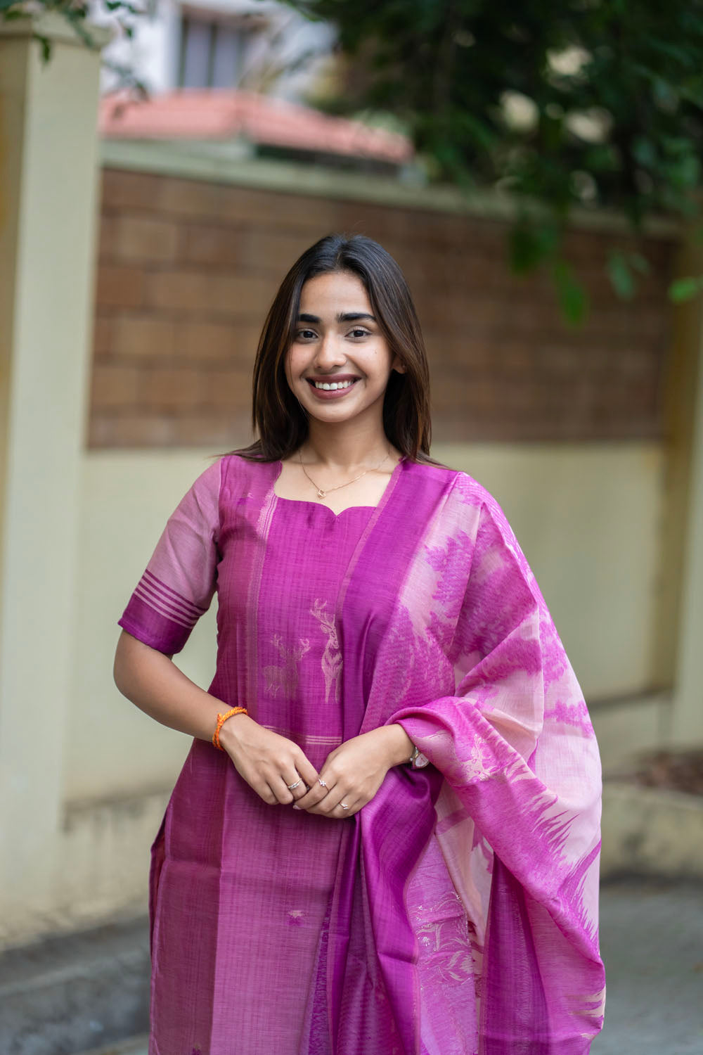 AA258 Purple Jamdhani Silk Top & Dupatta